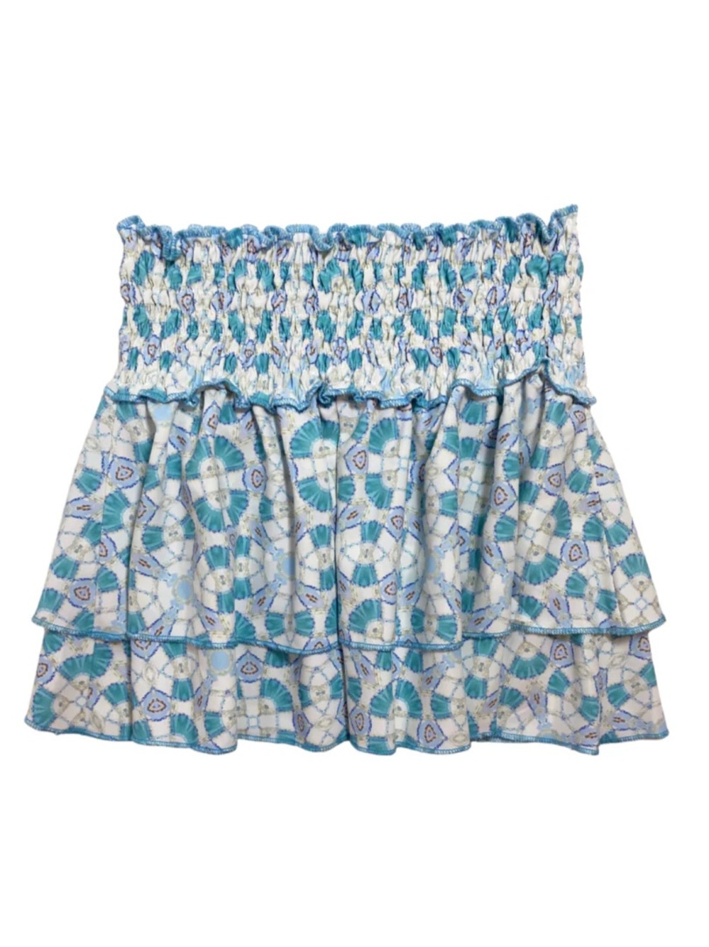 NEW Pleat Collection Girls Scottie Skirt- Teal/Blue Tile 12 Smock Elastic Waist